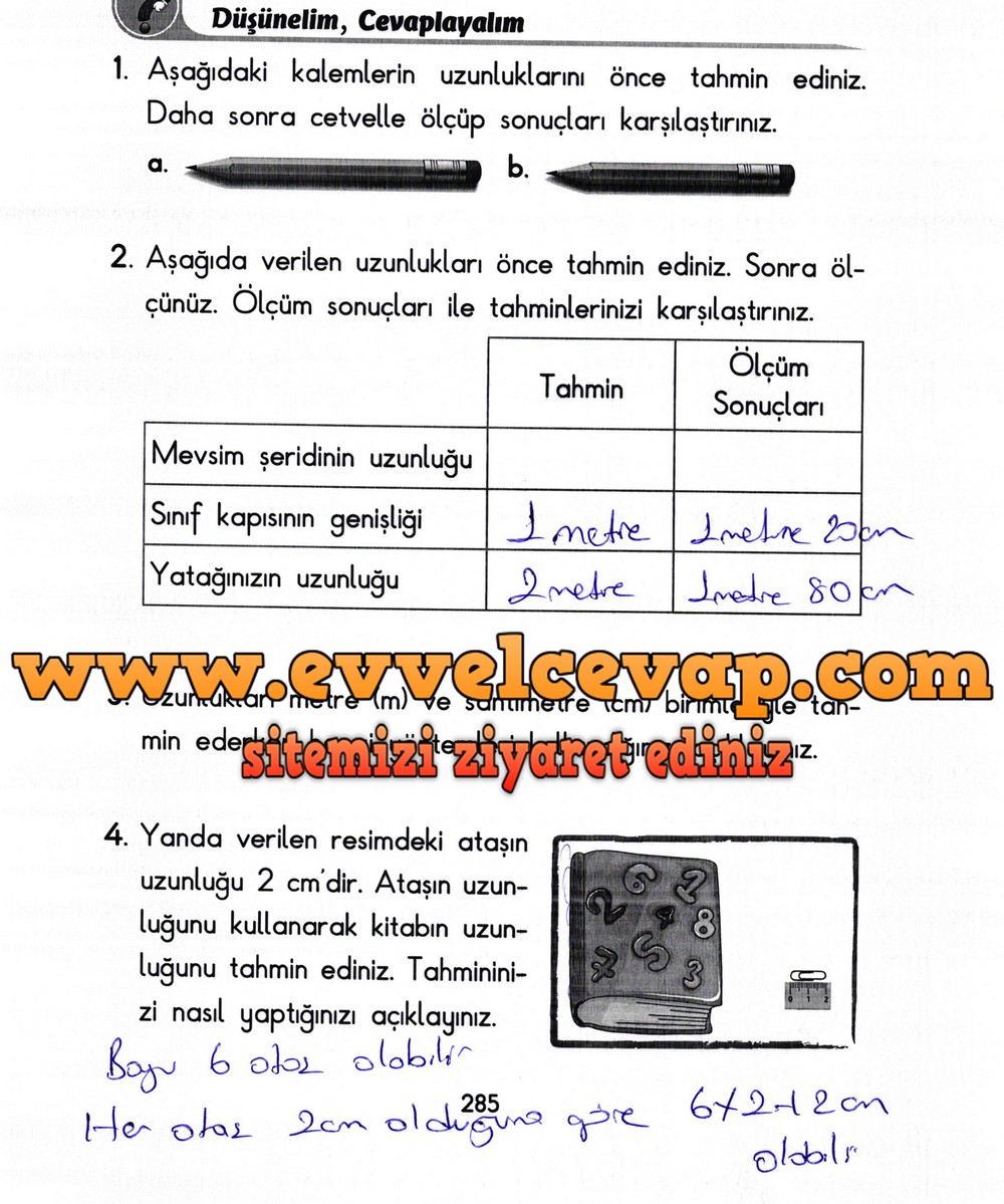 2. Sınıf Başak Yayınları Matematik Ders Kitabı Sayfa 285 Cevabı