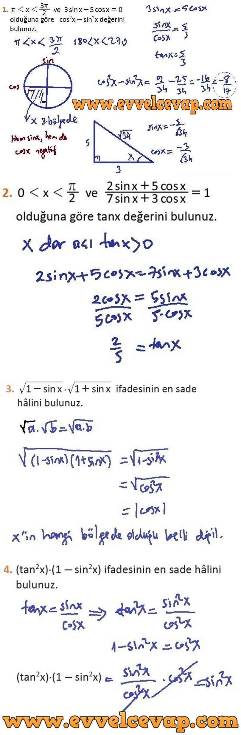 11. Sınıf Meb Yayınları Matematik Ders Kitabı Sayfa 44 Cevabı - Evvel Cevap