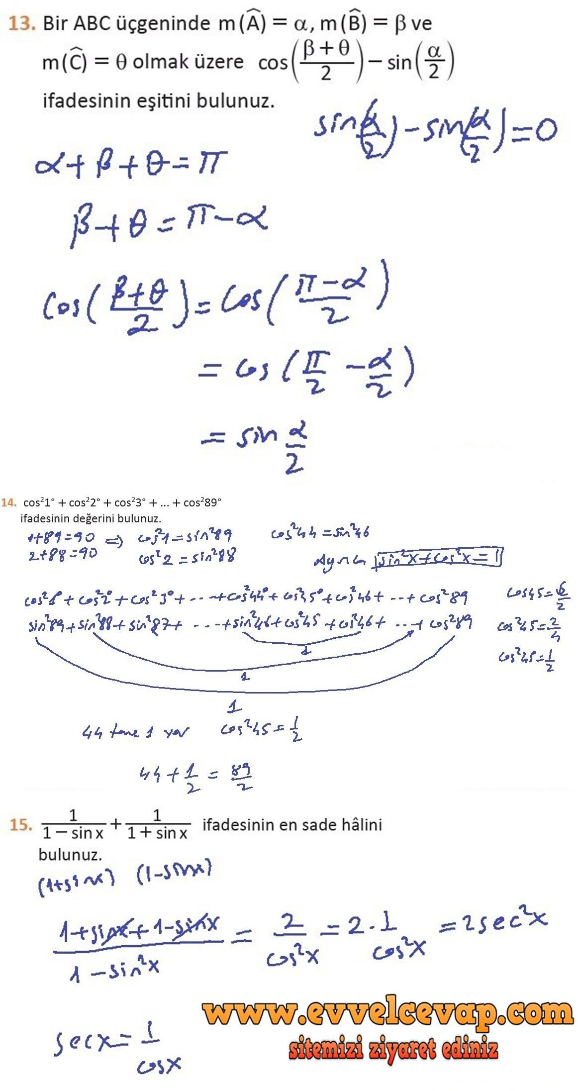 11. Sınıf Meb Yayınları Matematik Ders Kitabı Sayfa 45 Cevabı - Evvel Cevap