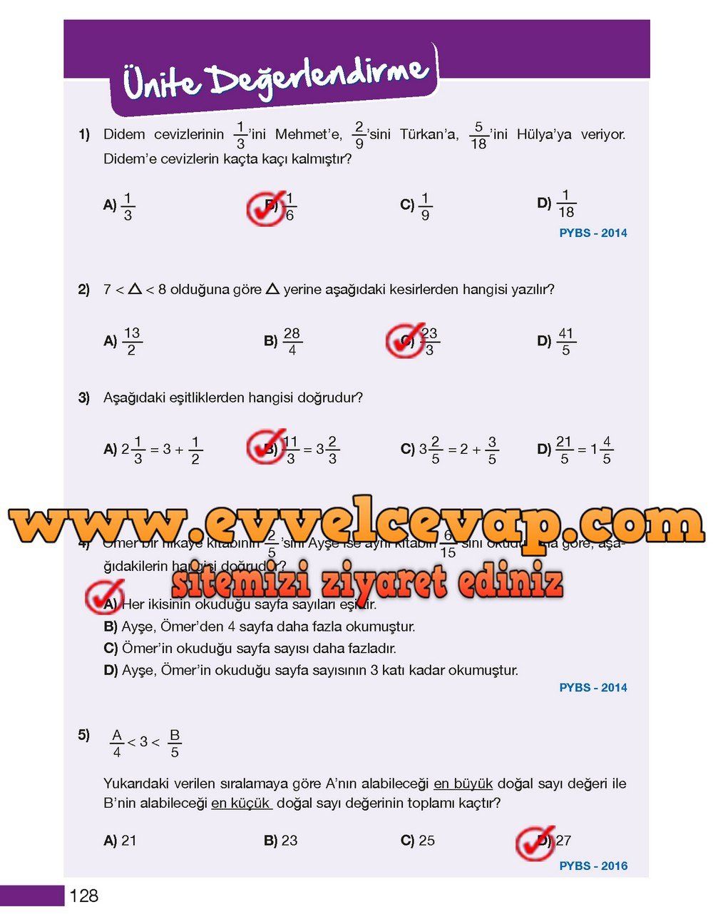 5. Sınıf Meb Yayınları Matematik Ders Kitabı Sayfa 128 Cevapları