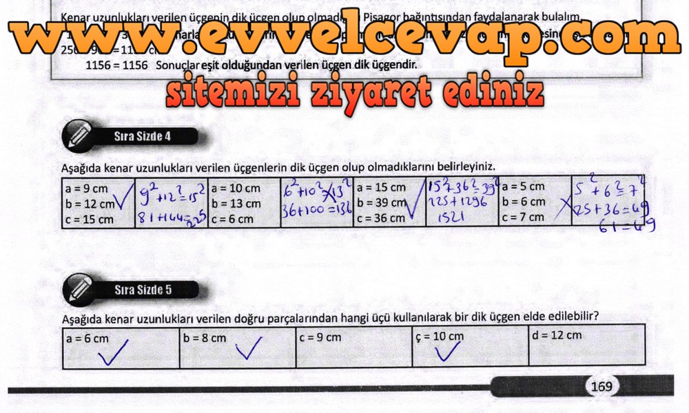 8. Sınıf Matematik Ders Kitabı Sayfa 169 Cevapları Meb Yayınları