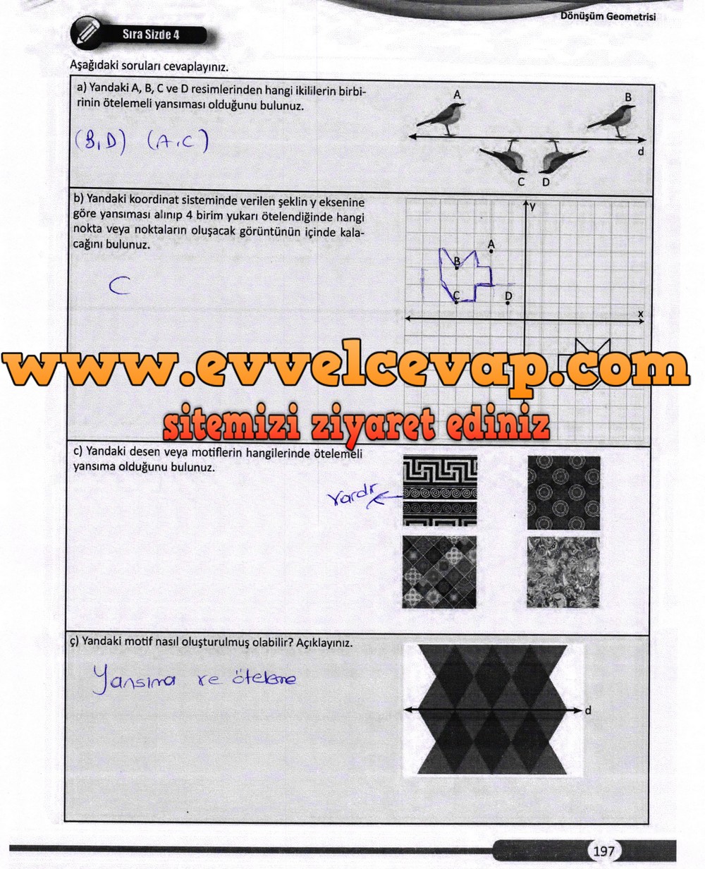 8. Sınıf Matematik Ders Kitabı Sayfa 197 Cevapları Meb Yayınları