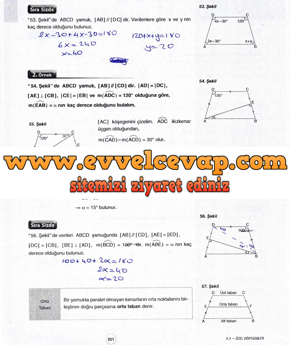 10. Sınıf Aydın Yayıncılık Matematik Ders Kitabı Sayfa 221 Cevabı