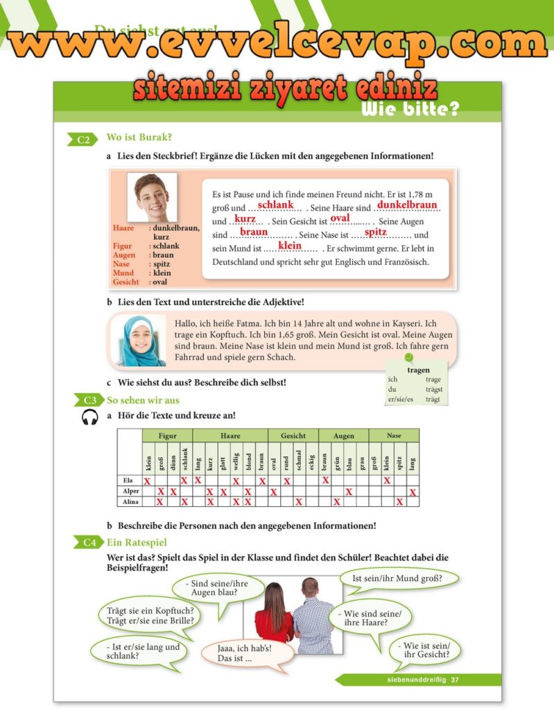 Almanca A1.1 Ders Kitabı Sayfa 37 Cevapları Meb Yayınları