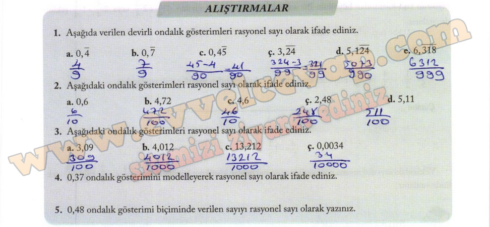 7. Sınıf Matematik Ekoyay Yayınları Ders Kitabı Sayfa 49 Cevapları