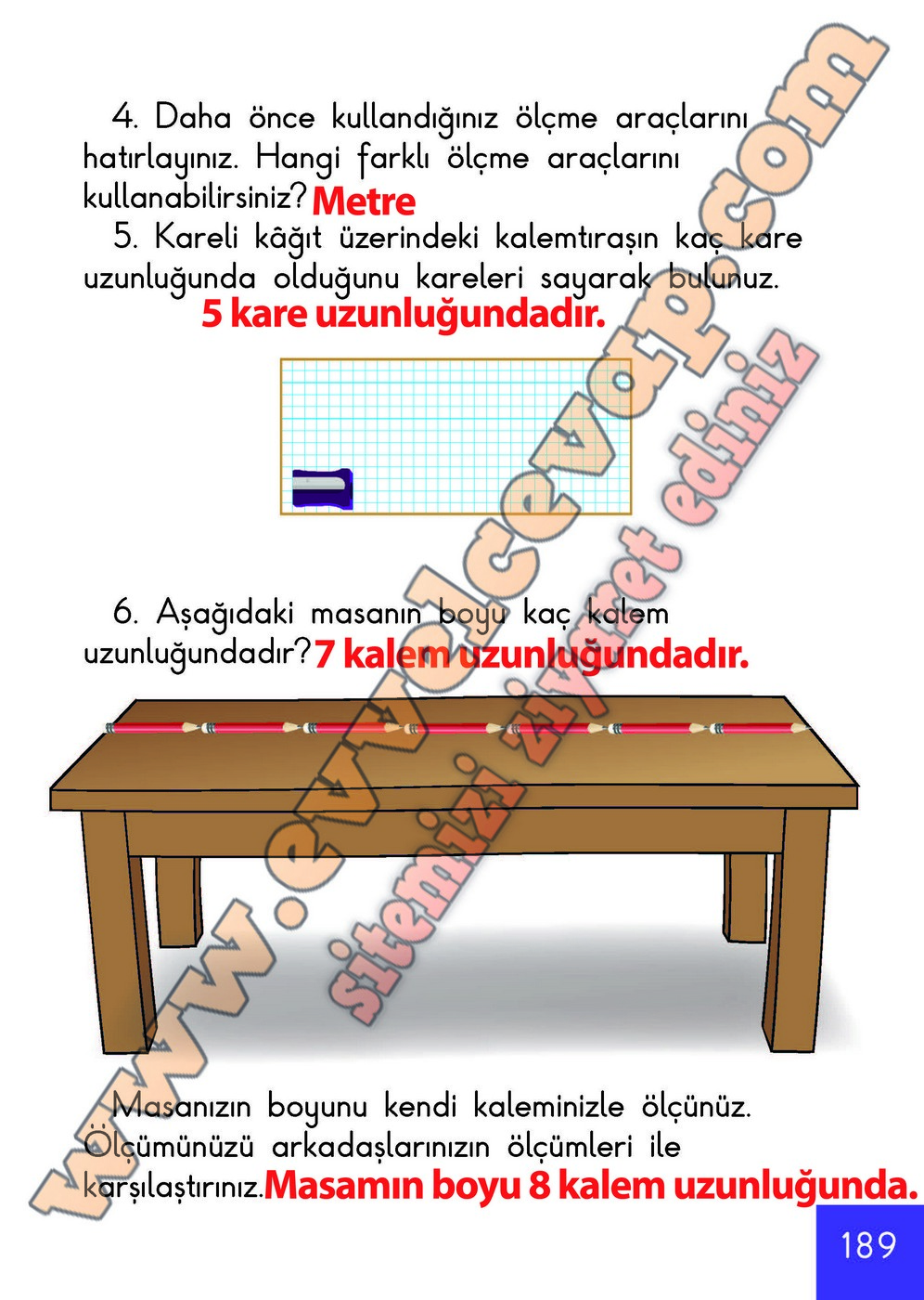 1. Sınıf Matematik Meb Yayınları Ders Kitabı Cevapları Sayfa 189