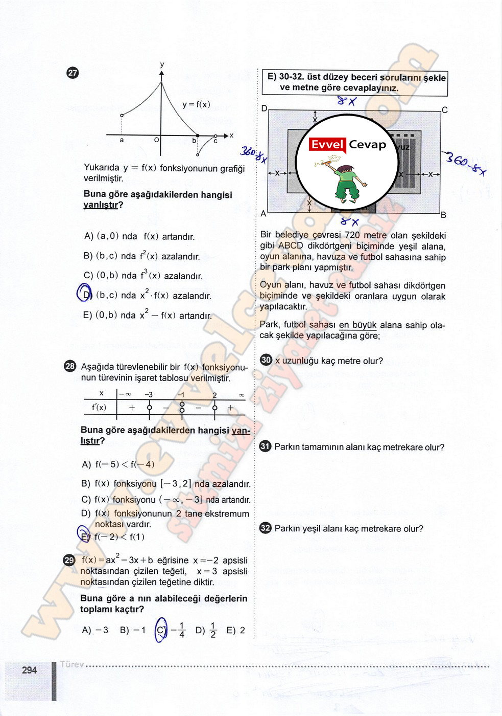 12. Sınıf Matematik Meb Yayınları Ders Kitabı Cevapları Sayfa 298