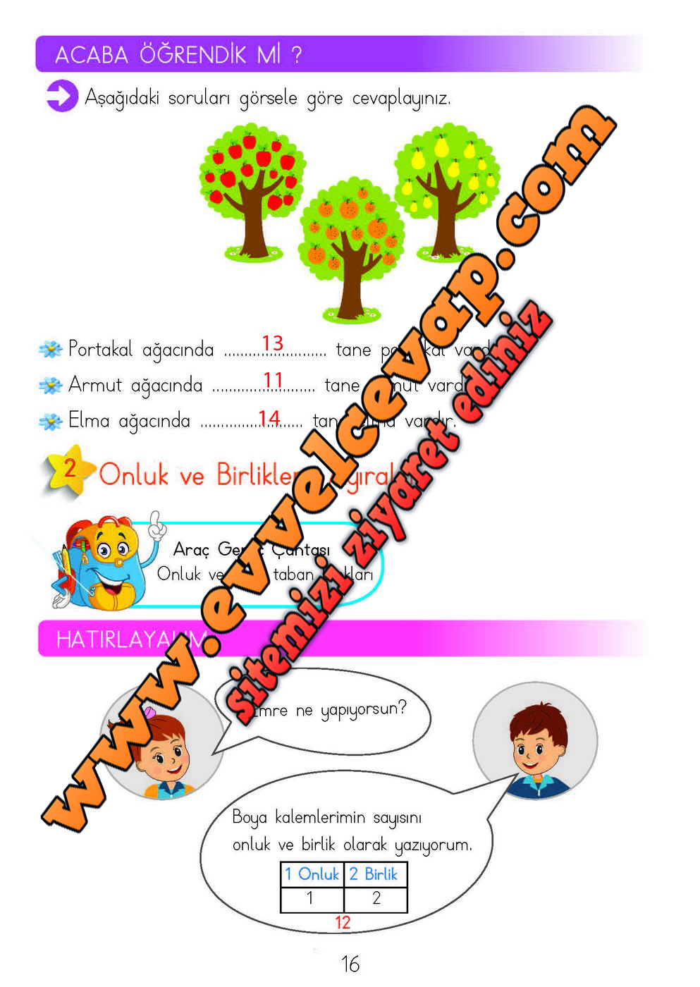 2. Sınıf Matematik Meb Yayınları Ders Kitabı Cevapları Sayfa 16