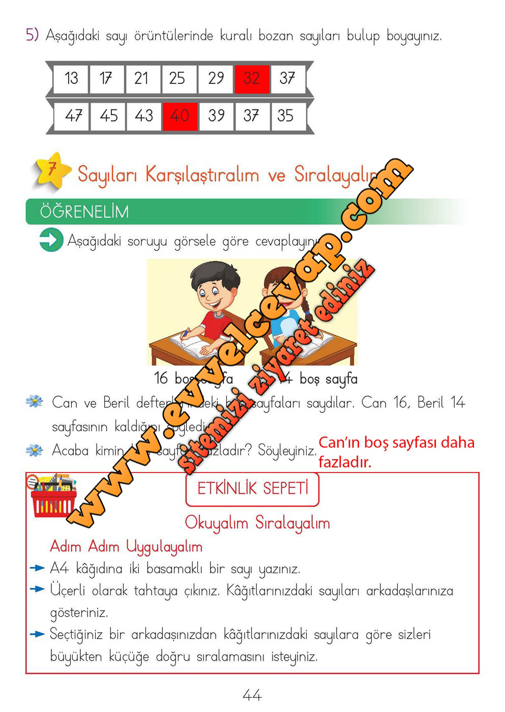 2. Sınıf Matematik Meb Yayınları Ders Kitabı Cevapları Sayfa 44