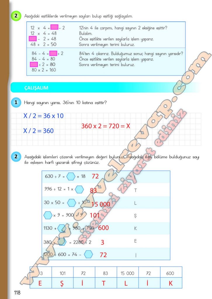 4. Sınıf Matematik Meb Yayınları Ders Kitabı Cevapları Sayfa 118