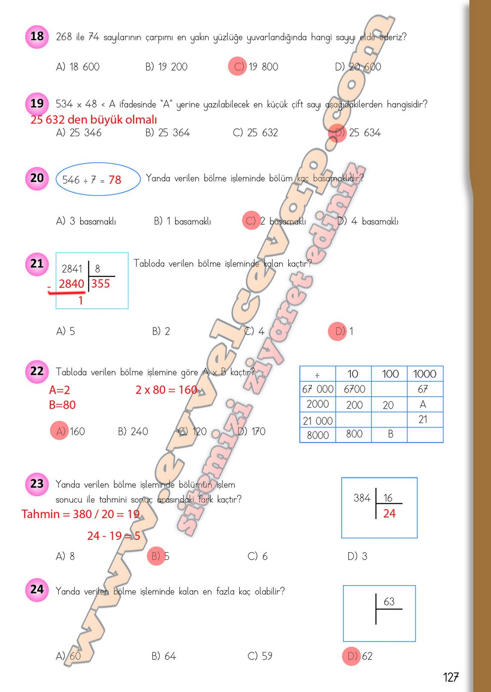 4. Sınıf Matematik Meb Yayınları Ders Kitabı Cevapları Sayfa 127