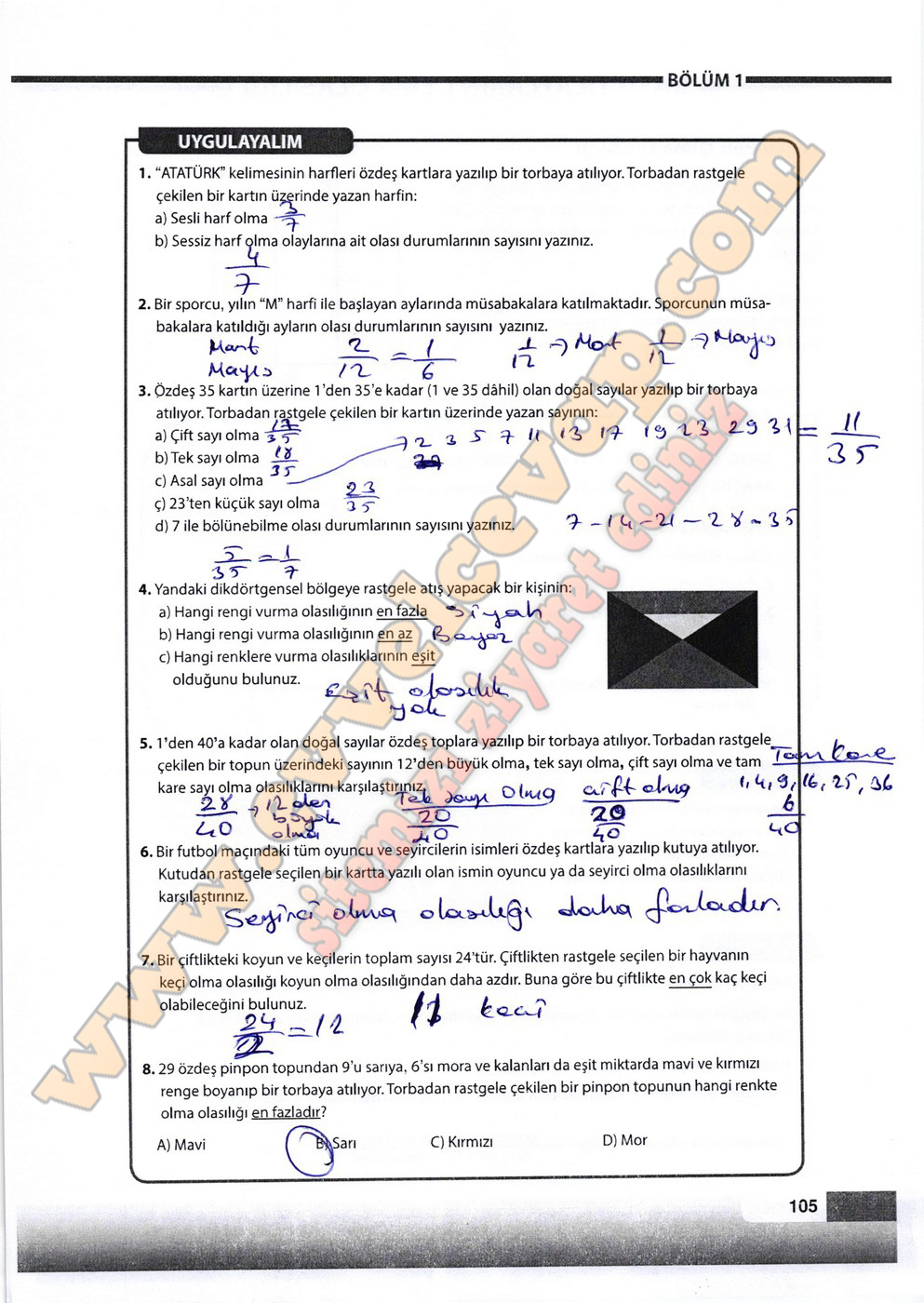 8. Sınıf Matematik Meb Yayınları Ders Kitabı Cevapları Sayfa 105