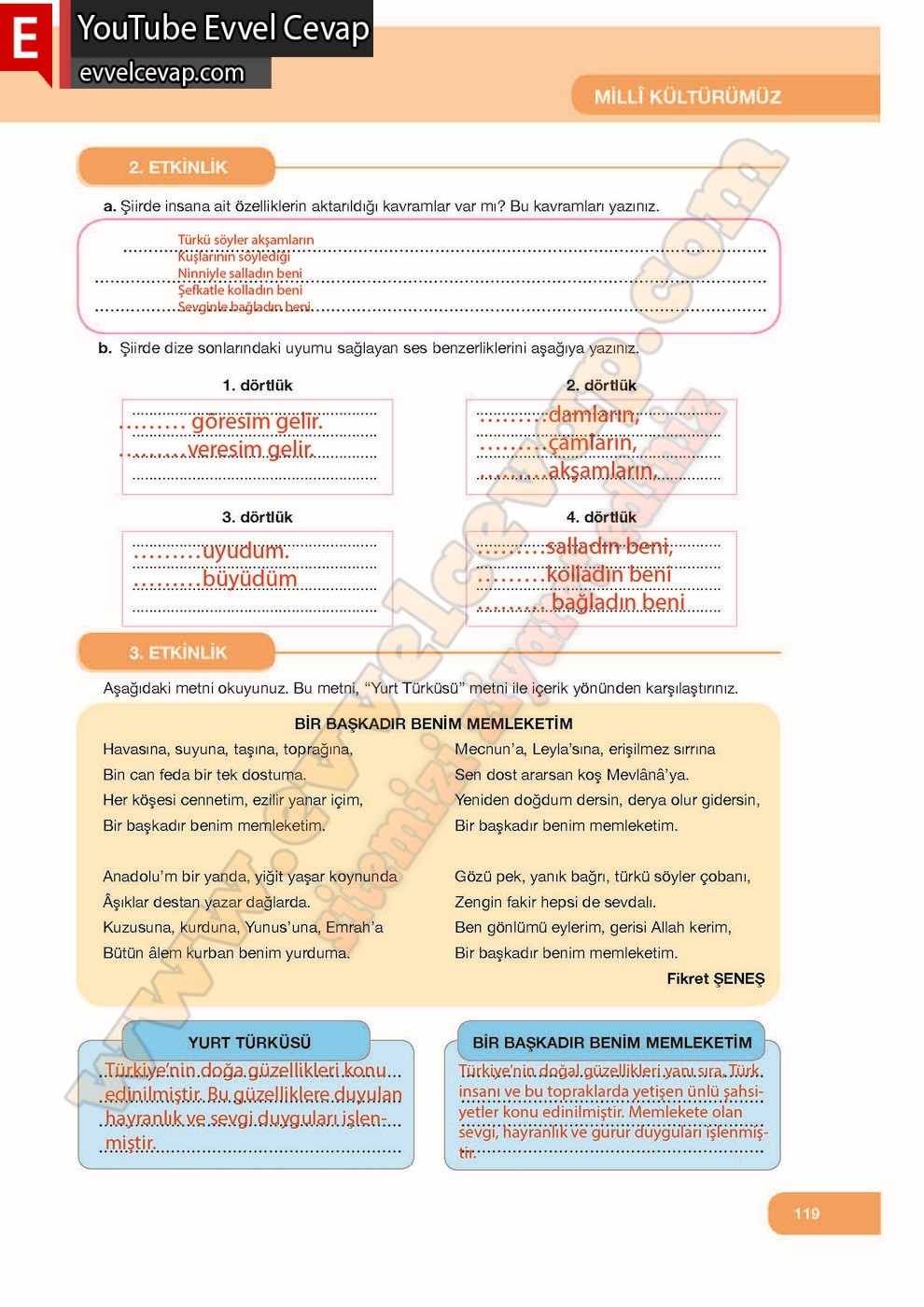7. Sınıf Özgün Yayınları Türkçe Ders Kitabı Cevapları Sayfa 119