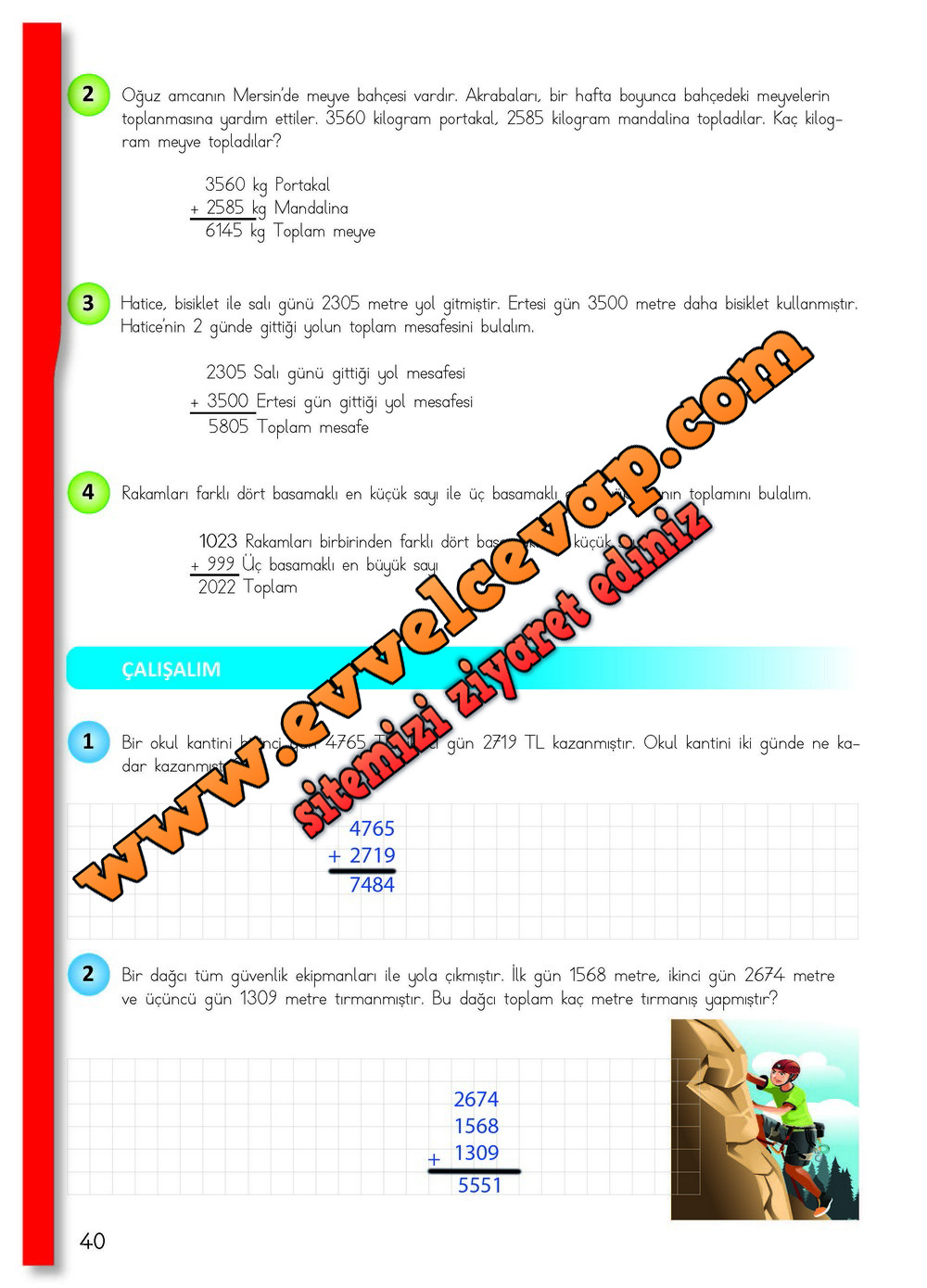 4. Sınıf Matematik Ders Kitabı Meb Sayfa 32-33-34-35-37-38-40 Cevapları