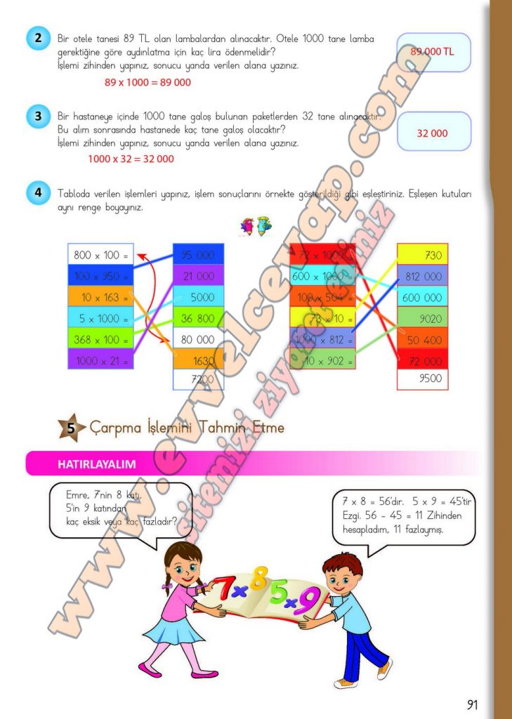 4. Sınıf Matematik Ders Kitabı Meb Sayfa 90-91-93-96-97-98 Cevapları