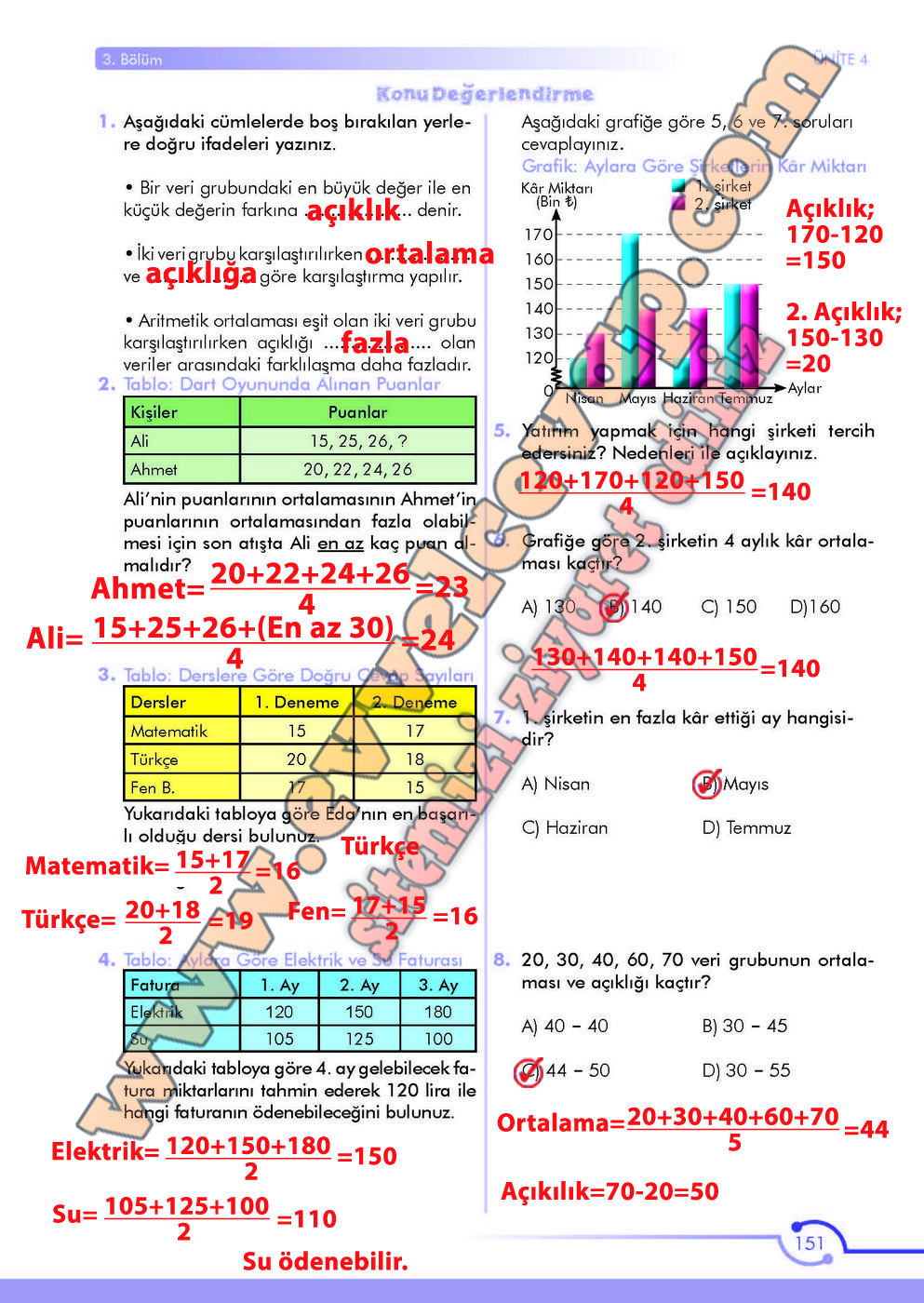 6. Sınıf Matematik Ders Kitabı Meb Sayfa 149-150-151 Cevapları