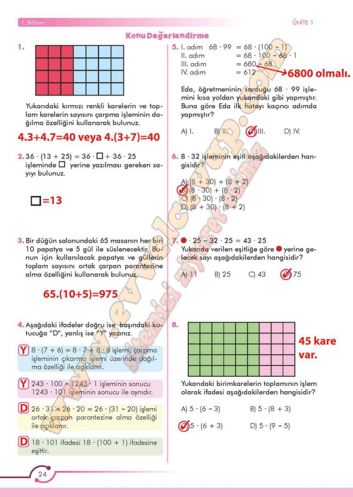 6. Sınıf Matematik Ders Kitabı Meb Sayfa 21-22-23-24 Cevapları