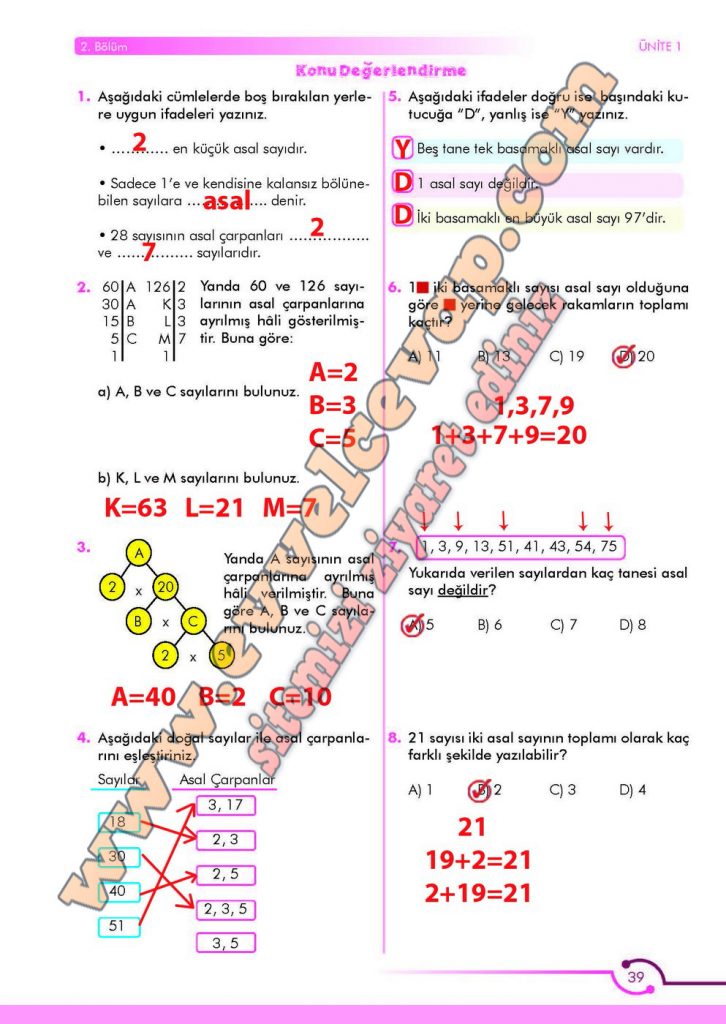 6. Sınıf Matematik Ders Kitabı Meb Sayfa 36-37-38-39-40-41-42 Cevapları