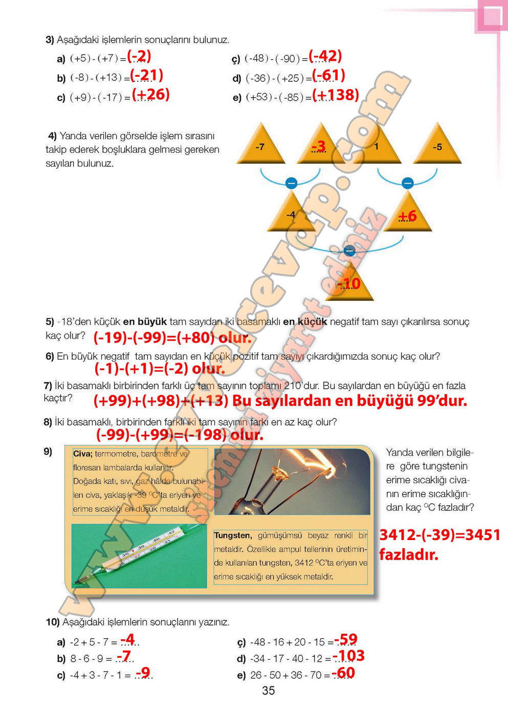 7. Sınıf Matematik Ders Kitabı Meb Sayfa 34-35-36-39-40-41-42 Cevapları