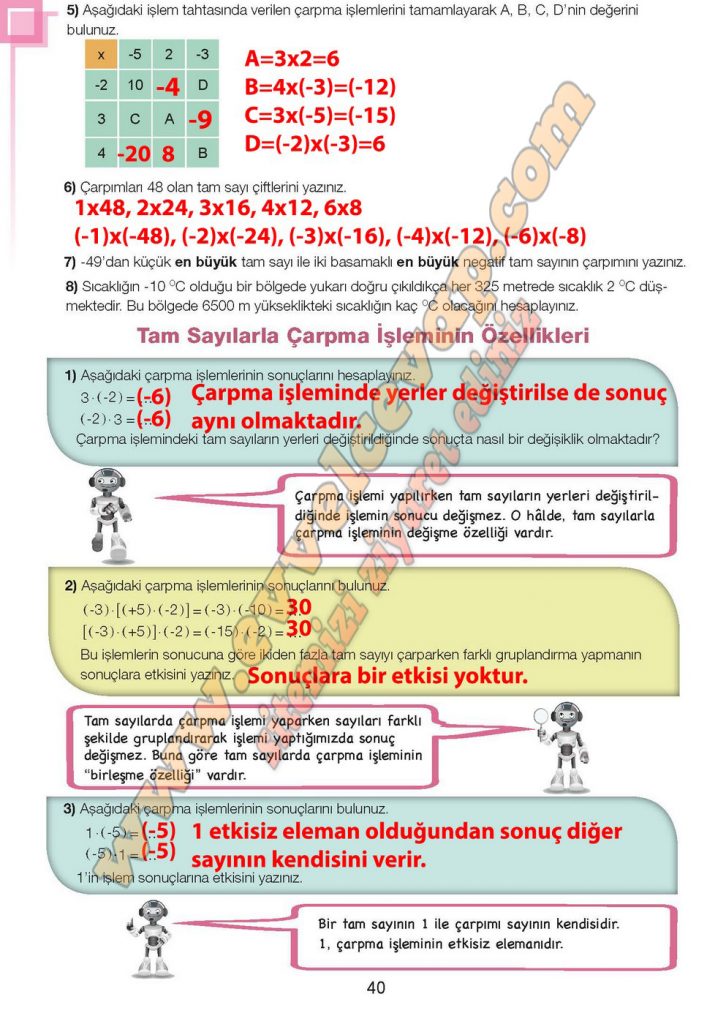 7. Sınıf Matematik Ders Kitabı Meb Sayfa 34-35-36-39-40-41-42 Cevapları