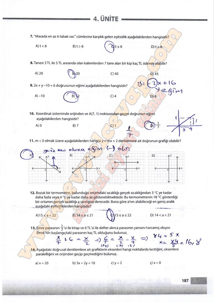 8. Sınıf Matematik Ders Kitabı Meb Sayfa 186-187-188-189 Cevapları