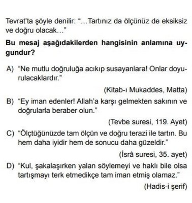 8 Sinif Din Kulturu Dinler Ve Evrensel Ogutleri Testi Coz Evvel Cevap