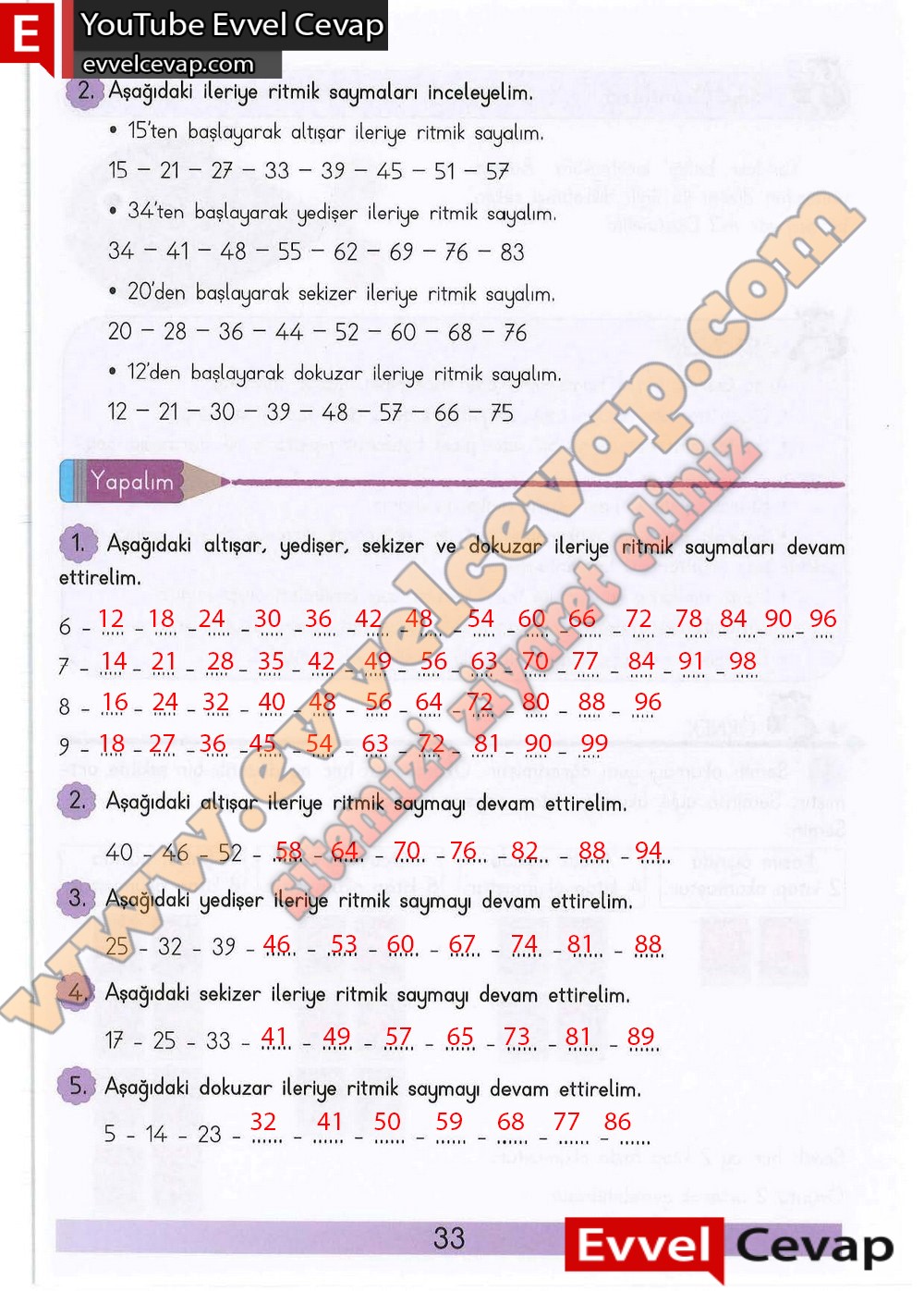 3 sınıf matematik ders kitabı sayfa 33 cevapları