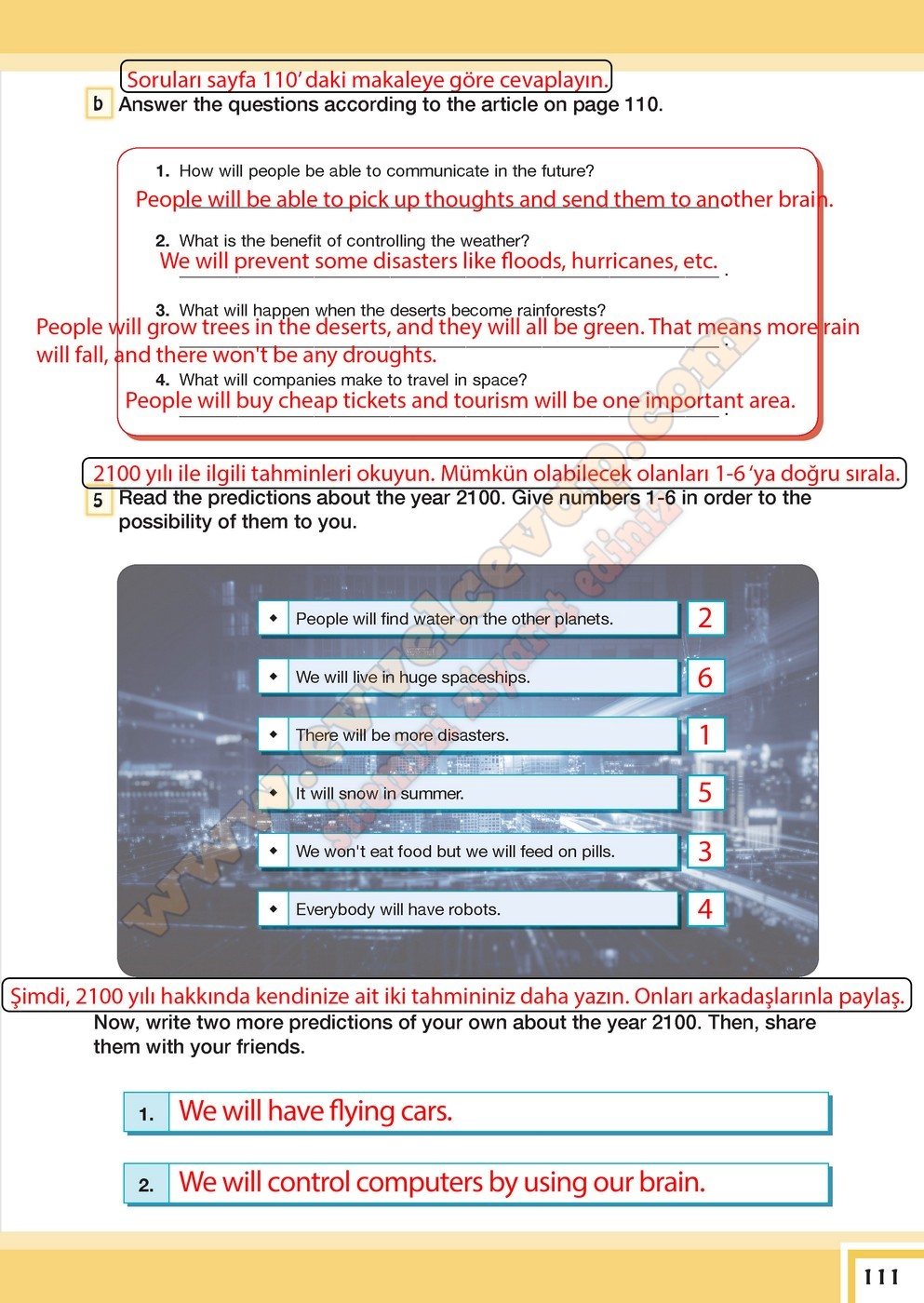 7 sınıf türkçe ders kitabı cevapları sayfa 111 112