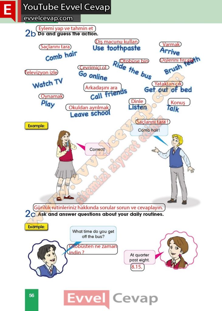 5 sınıf ingilizce ders kitabı sayfa 56 cevapları