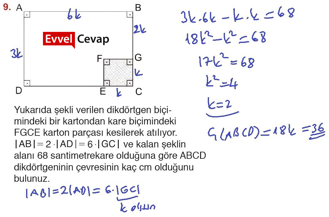 Yukarıda şekli Verilen Dikdörtgen Biçimindeki Bir Kartondan Kare ...