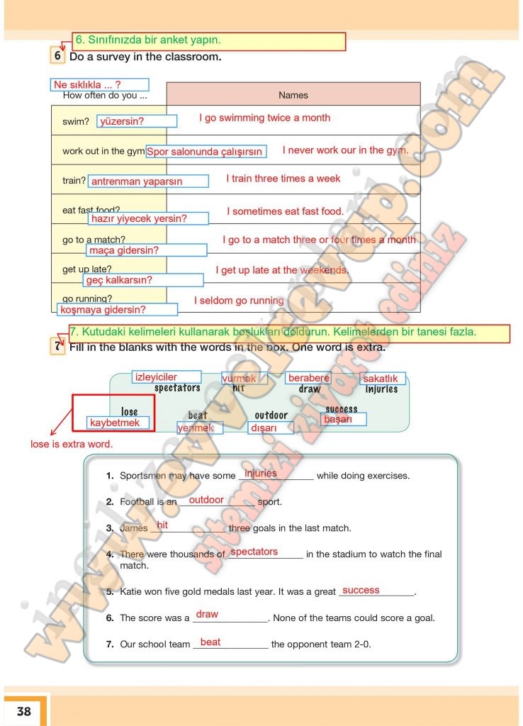 7. Sınıf İngilizce Bilim Ve Kültür Yayınları Ders Kitabı Cevapları Sayfa 38