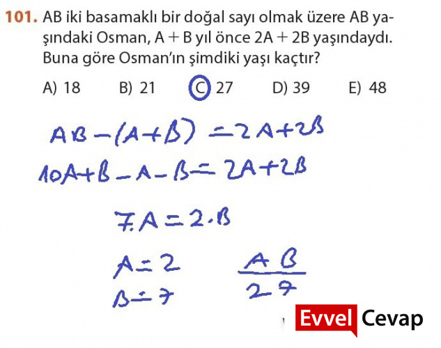 AB Iki Basamaklı Bir Doğal Sayı Olmak üzere AB Yaşındaki Osman, A + B ...