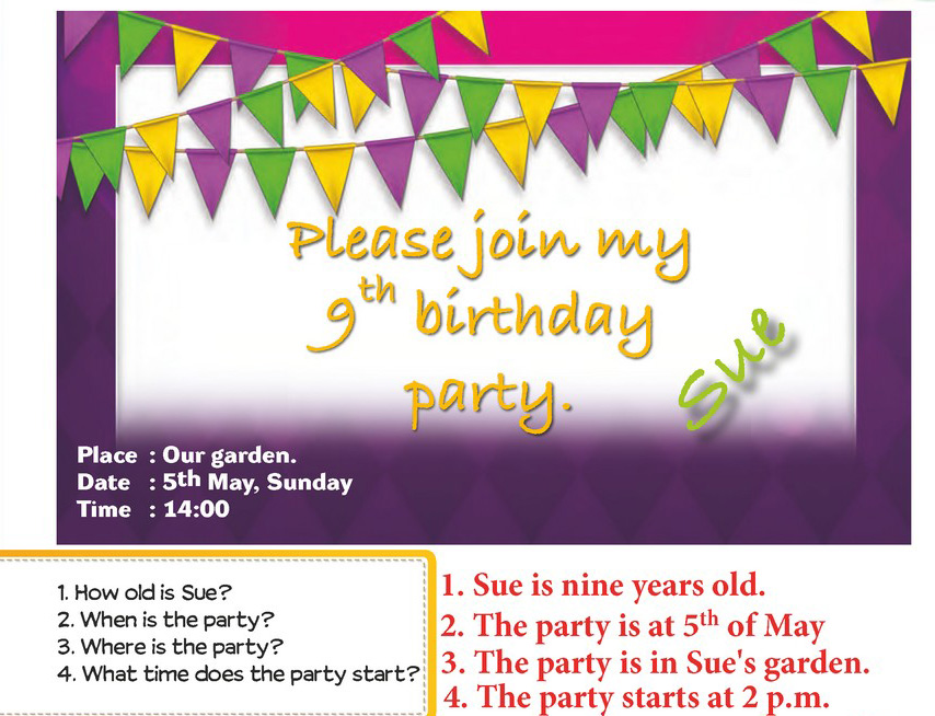Read the invitation card and answer the questions.