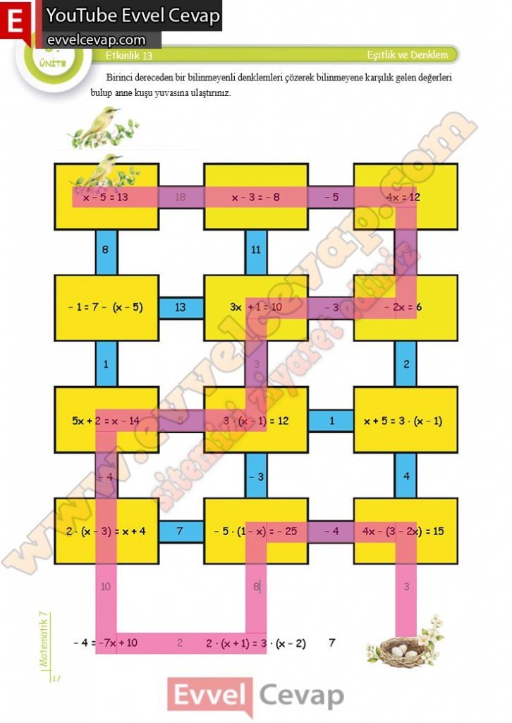 7. Sınıf Matematik Çalışma Sayfaları Kitabı Cevapları 3. Ünite Sayfa 17