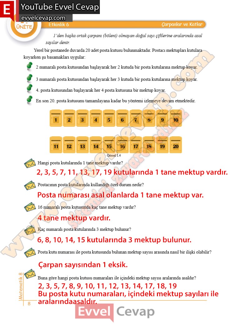 8. Sınıf Matematik Çalışma Sayfaları Kitabı Cevapları 1. Ünite Sayfa 8