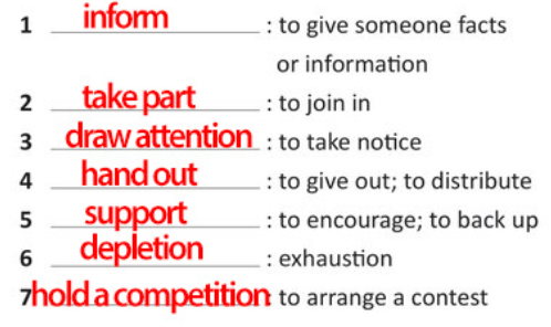 Match the highlighted words to their meanings