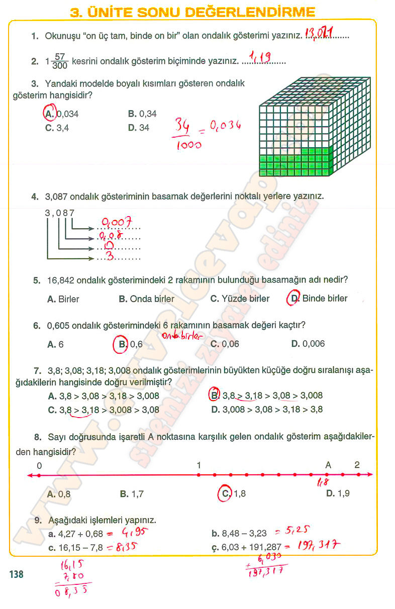 5 sınıf matematik ders kitabı 138 139 cevapları evvel cevap