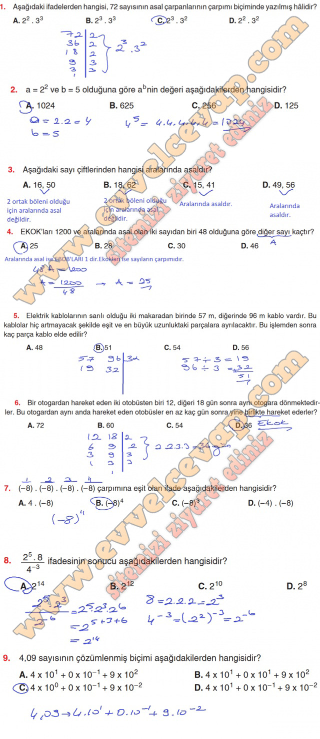 8. Sınıf Matematik Ders Kitabı Koza Sayfa 43-44 Cevapları