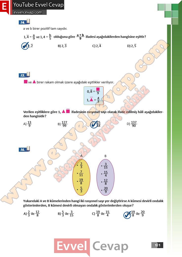 7 sınıf matematik sayfa 100 101