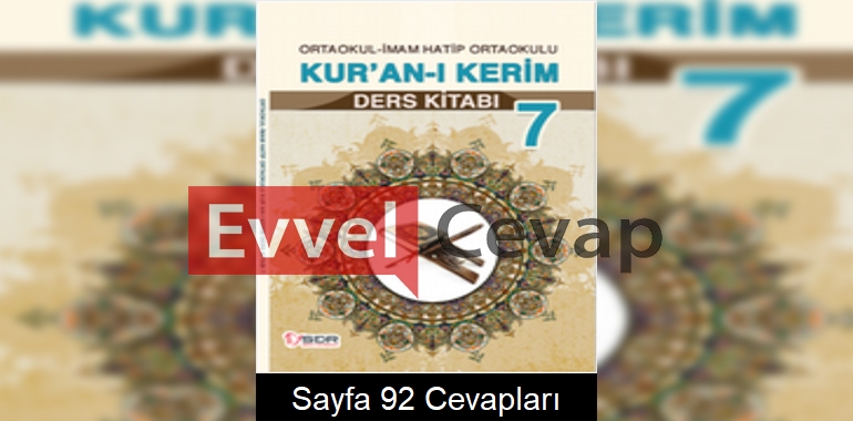 7. Sınıf Kur’an-ı Kerim Ders Kitabı Cevapları SDR Dikey Yayıncılık Sayfa 92