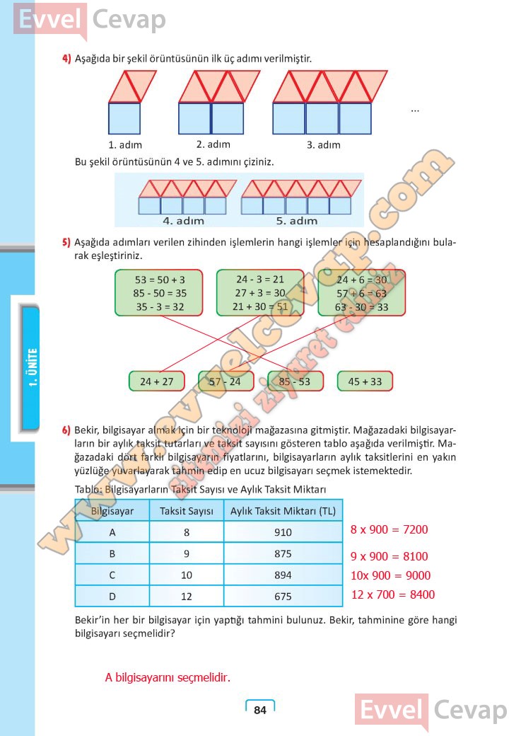 5. Sınıf Meb Yayınları Matematik Ders Kitabı Cevapları Sayfa 83-84-85 ...