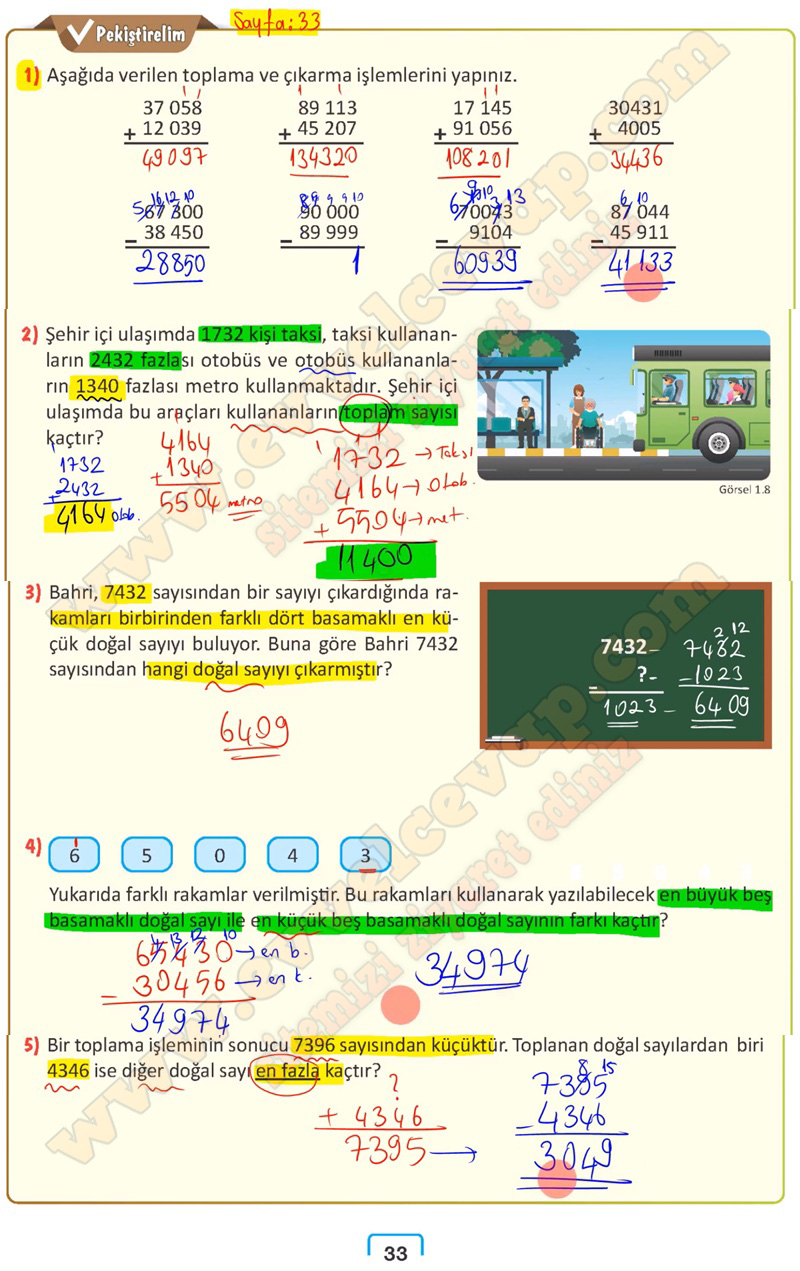 5. Sınıf Matematik Ders Kitabı Cevapları Meb Yayınları Sayfa 33