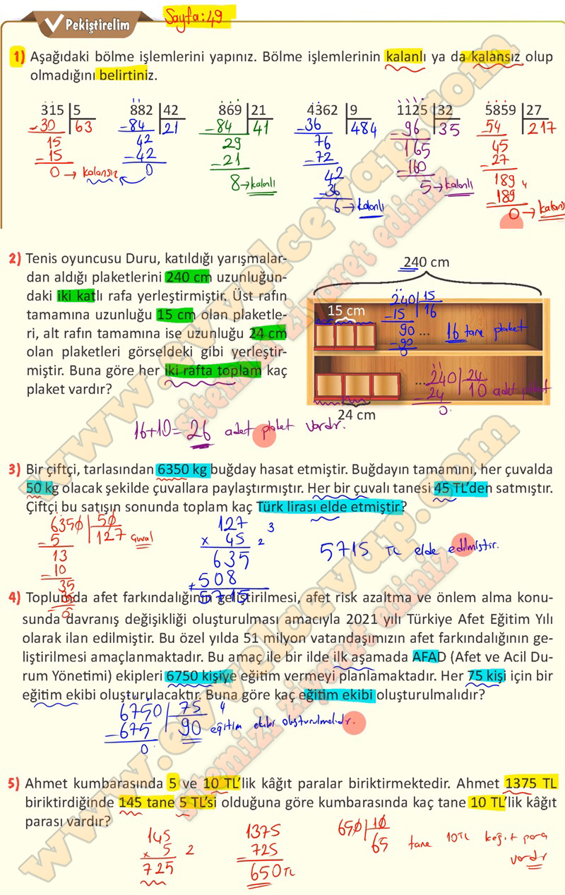 5. Sınıf Matematik Ders Kitabı Cevapları Meb Yayınları Sayfa 49