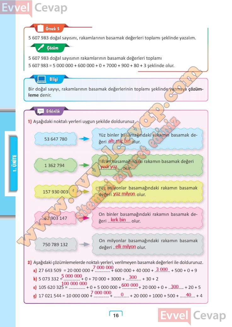 5. Sınıf Matematik Ders Kitabı Cevapları Meb Yayınları Sayfa 16