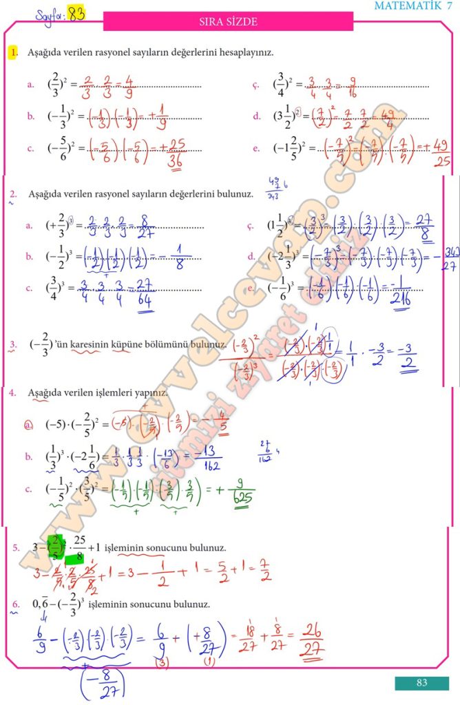 7. Sınıf Matematik Ders Kitabı Cevapları Meb Yayınları Sayfa 83