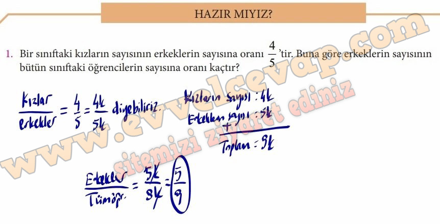 Bir Sınıftaki Kızların Sayısının Erkeklerin Sayısına Oranı 45tir Buna Göre Erkeklerin